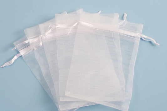 Smykkepose, organza, hvid, ca. 150x110 mm, 5 stk.