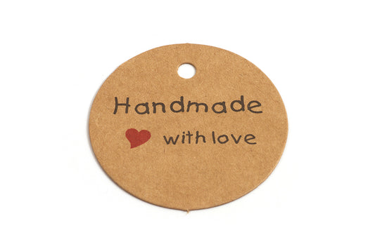 Kort "Handmade with love", 45 mm, 25 stk.