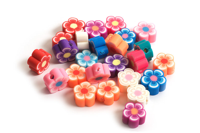 Blomster, fimo perler, ca. 10x4 mm, 25 stk.