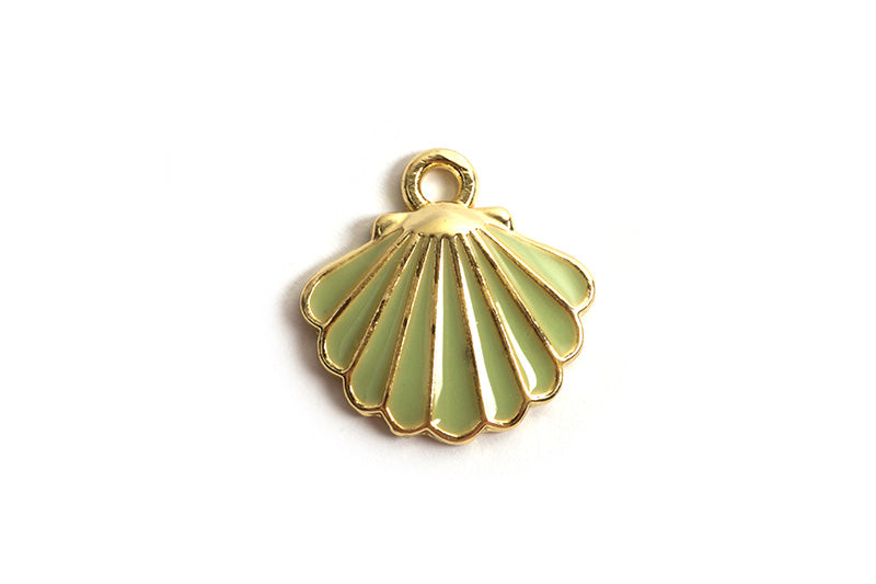 Muslingeskal m/emalje, ca. 13x2 mm, FG, grøn, 2 stk.