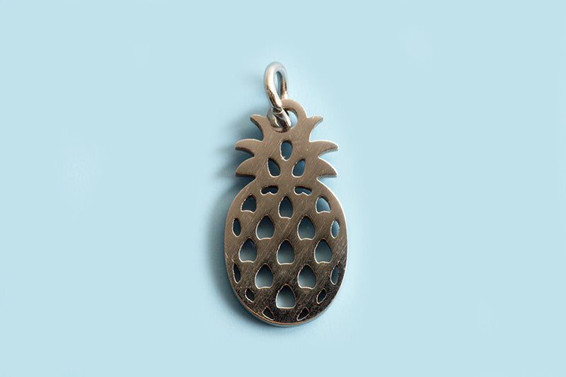 Vedhæng, ananas, ca. 17x9 mm, rustfrit stål, 1 stk.