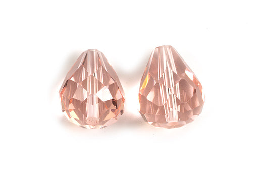 Glasperle, dråbe, facet, 10x12 mm, ferskenfarvet, 2 stk.