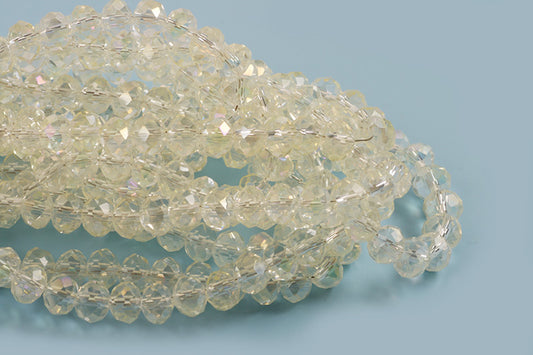Glasperle, rondel, facet, klar, 5x6 mm, 1 streng