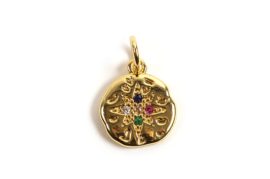 Vedhæng, mønt m/farvede zirkonia, ca. 13x11x1,5 mm, FG, 1 stk.