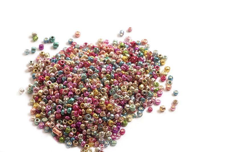 Seed beads, 12/0, ca. 2.5-3x1,5-2 mm, multicolour, ca. 10gram