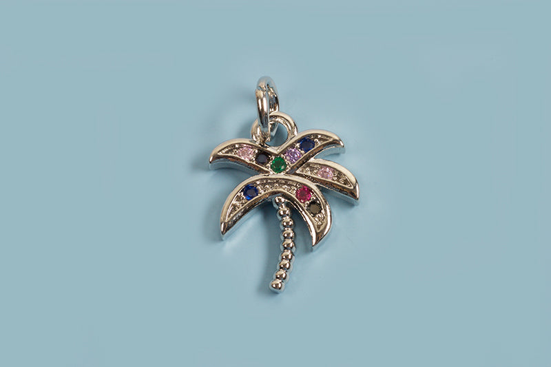 Vedhæng, palme m/farvede zirkonia, ca. 18x14x2 mm, FS, 1 stk.