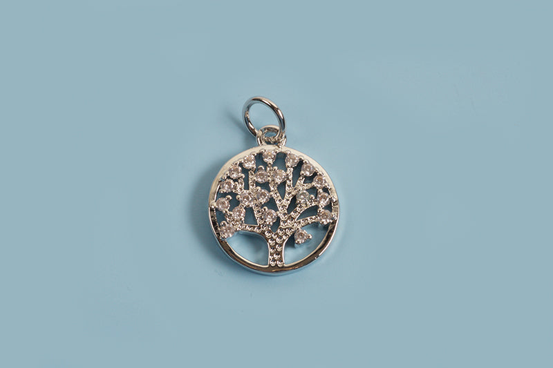 Vedhæng, livets træ m/klare zirkonia, ca. 15x12x2 mm, FS, 1 stk.