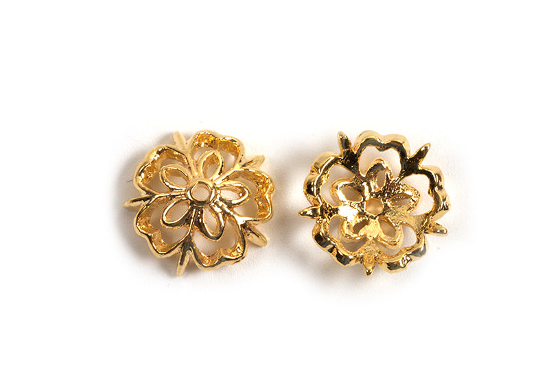 Perlehat, blomst, ca. 9,5x3 mm, forgyldt med 18K guld, 2 stk.
