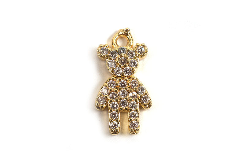 Vedhæng, bamse, m/klare zirkonia, ca. 13x7 mm, FG, 1 stk.