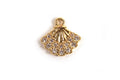 Muslingeskal m/klare zirkonia, ca. 9x10 mm, forgyldt med 18K guld, 1 stk.