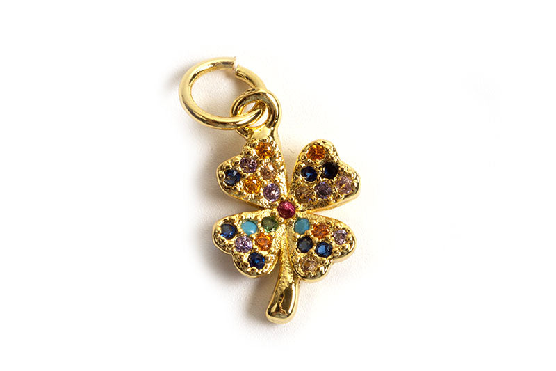 Vedhæng, firkløver m/farvede zirkonia, ca. 12x8 mm, FG, 1 stk.