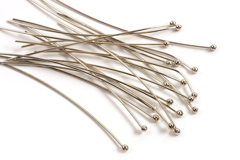 Perlestave m/1 perle, 50x0,5 mm, platiniumfarvet, 20 stk.