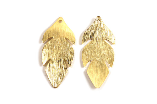 Blad, børstet, ca. 30x13 mm, forgyldt med 24K guld, 2 stk.