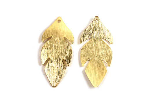 Blad, børstet, ca. 30x13 mm, forgyldt med 24K guld, 2 stk.
