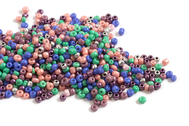 Seed beads, 12/0, ca. 2.5-3x1,5-2,5 mm, multicolour, ca. 15 gram