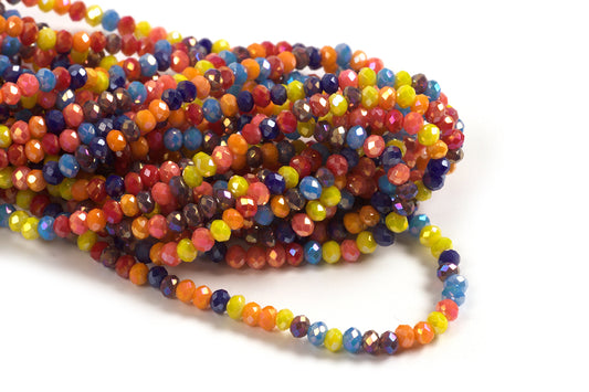 Glasperle, rondel, facet, multicolour, 2,5x3 mm, 1 streng