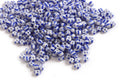 Seed beads, stribede, 8/0, ca. 3-3,5x2-2,5 mm, blån/hvid, ca. 15 gram