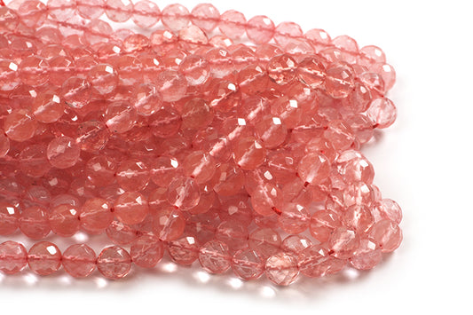 Cherry Quartz,  facet, ca. 10 mm, 1 streng