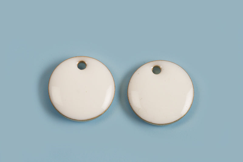 Mønt, emalje, ca. 10 mm, FG, hvid, 2 stk.