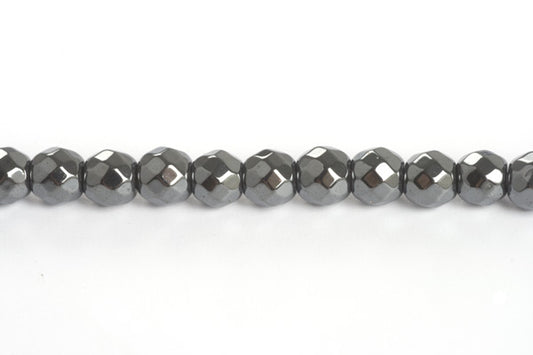 Hæmatit, rund, facet, 3 mm, 1 streng