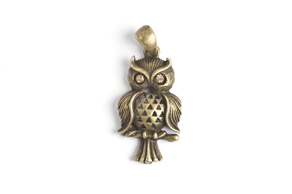 Ugle m/rhinsten, antikguld, 36x17 mm, 1 stk.