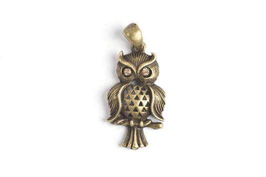 Ugle m/rhinsten, antikguld, 36x17 mm, 1 stk.