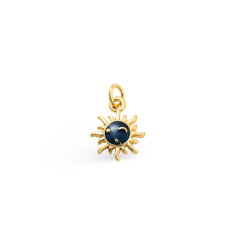 Vedhæng, sol m/ sort emalje, 14x11 mm, 18K FG, 1 stk.
