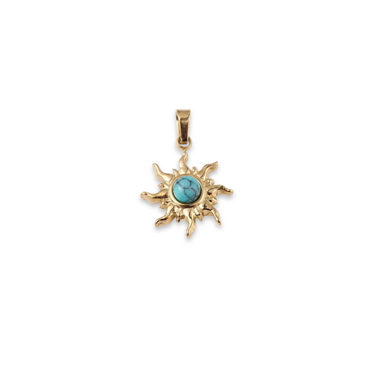 Vedhæng, sol m/ tyrkis, 12,5x14 mm. FG, 1 stk