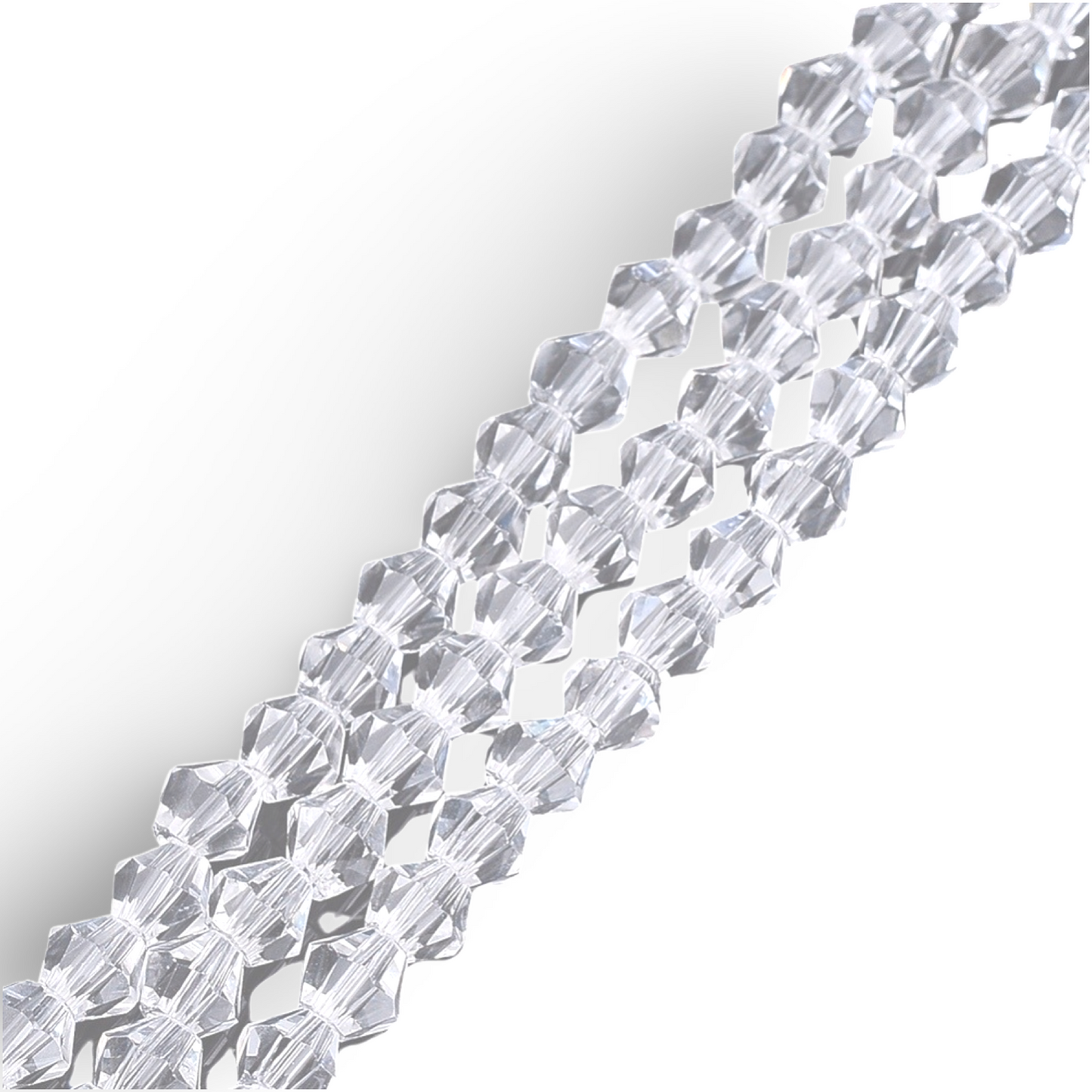 Krystal glasperle, Bicones, klar, 4x4 mm. 1 streng