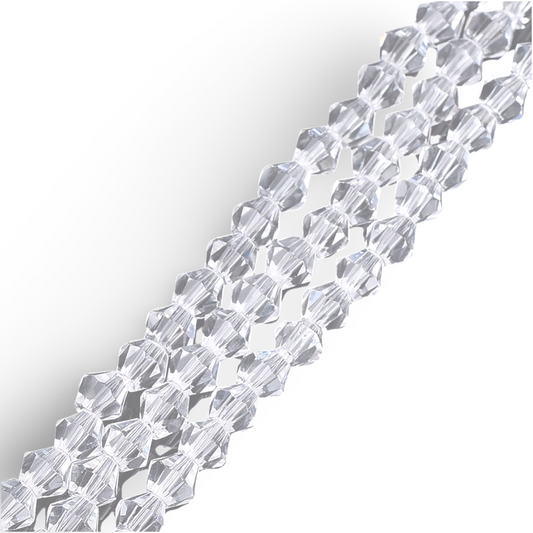 Krystal glasperle, Bicones, klar, 4x4 mm. 1 streng
