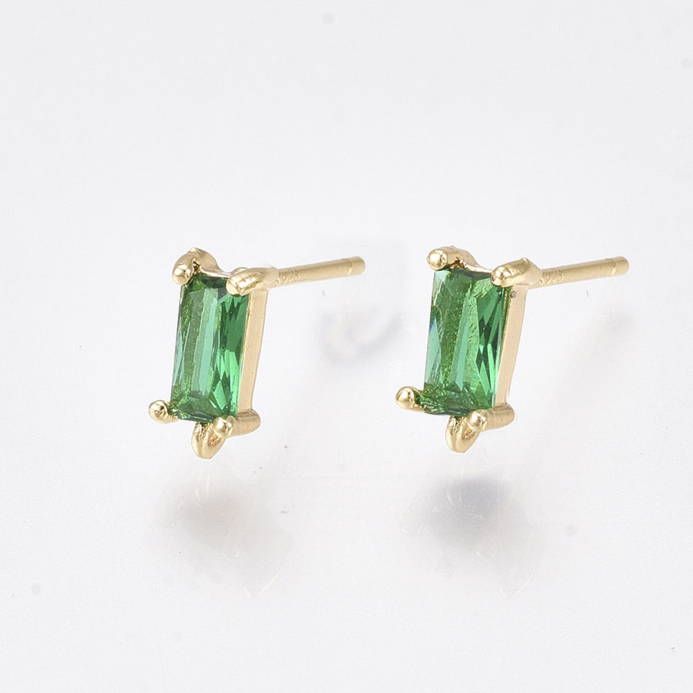 Ørestikker, grøn zirkonia med øje, 18K FG, 8.5x4mm. 1 par