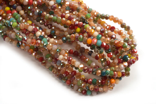Glasperle, rondel, facet, multicolour, 3x2 mm, 1 streng