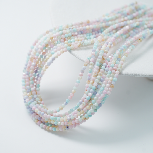 Naturlige skal perler,3mm rund, hel streng 38cm - Macaroner