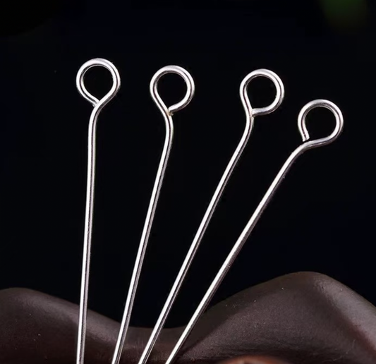 Perlestave m/1 perle, 50x0,5 mm, hoved 1,5 mm, 925s, 2 stk.