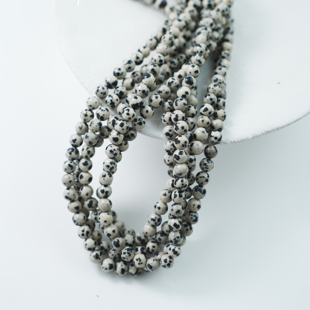 Sort-hvid Plettet Chalcedon，6mm rund，hel streng 37cm