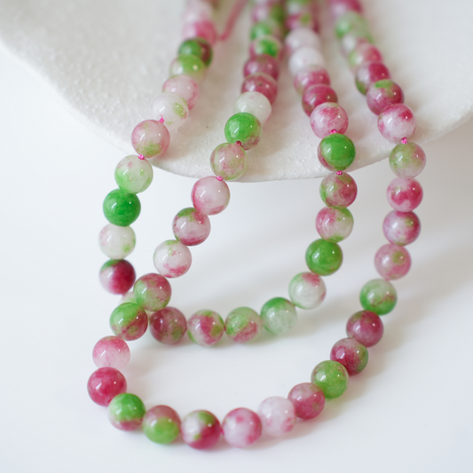 Turmali‌，8.3mm Rund/37cm, Hel Streng - Watermelon