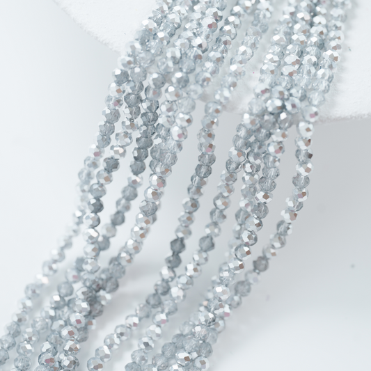 Zirkon,Diamantslebet Rund, 4.5*3.5mm/40cm，Hel Streng - Sølv