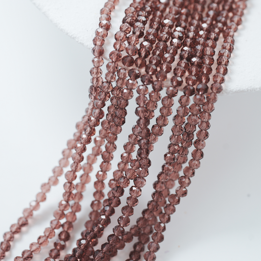 Zirkon,Diamantslebet Rund, 4*3.5mm/40cm，Hel Streng - Brun