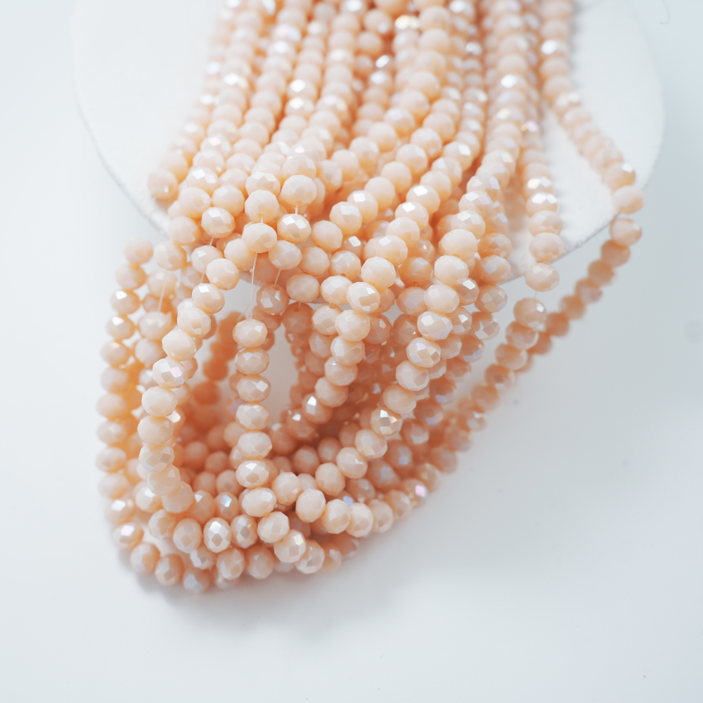 Zirkon,Diamantslebet Rund, 6.5*8mm/42cm，Hel Streng - Mørk Beige