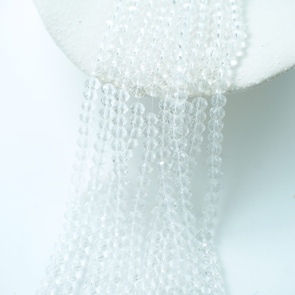 Zirkon,Diamantslebet Rund, 6*5mm/40cm，Hel Streng - Hvid