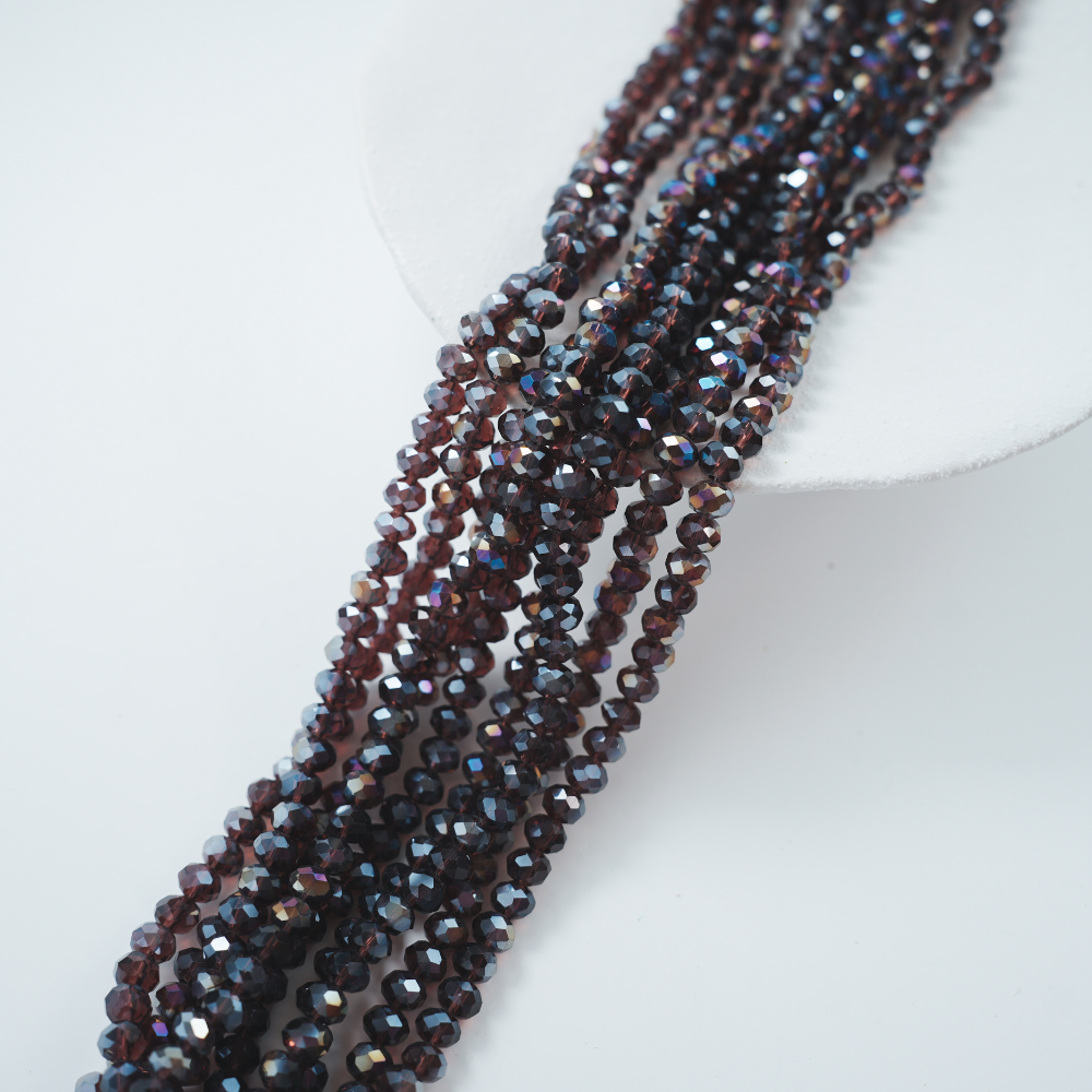 Zirkon,Diamantslebet Rund, 6*8mm/39cm，Hel Streng - Brun med iriserende effekt‌