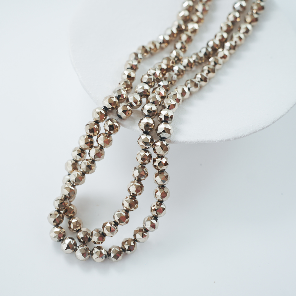 Zirkon,Diamantslebet Rund, 9.5*9.5mm/35cm，Hel Streng - ‌Guld