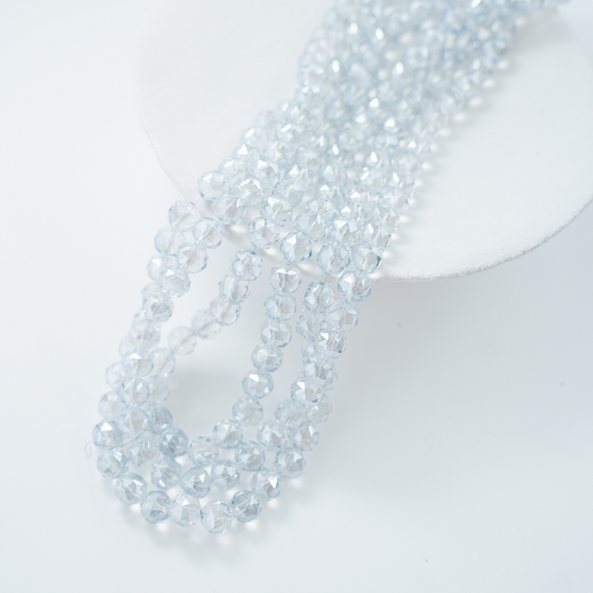 Zirkon,Diamantslebet Rund, 9.5*9.5mm/35cm，Hel Streng - Klar med blå nuance