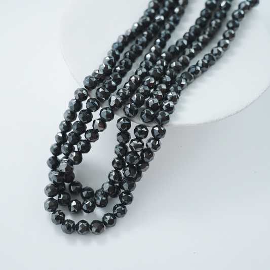 Zirkon,Diamantslebet Rund, 9.5*9.5mm/35cm，Hel Streng - Sort metallisk