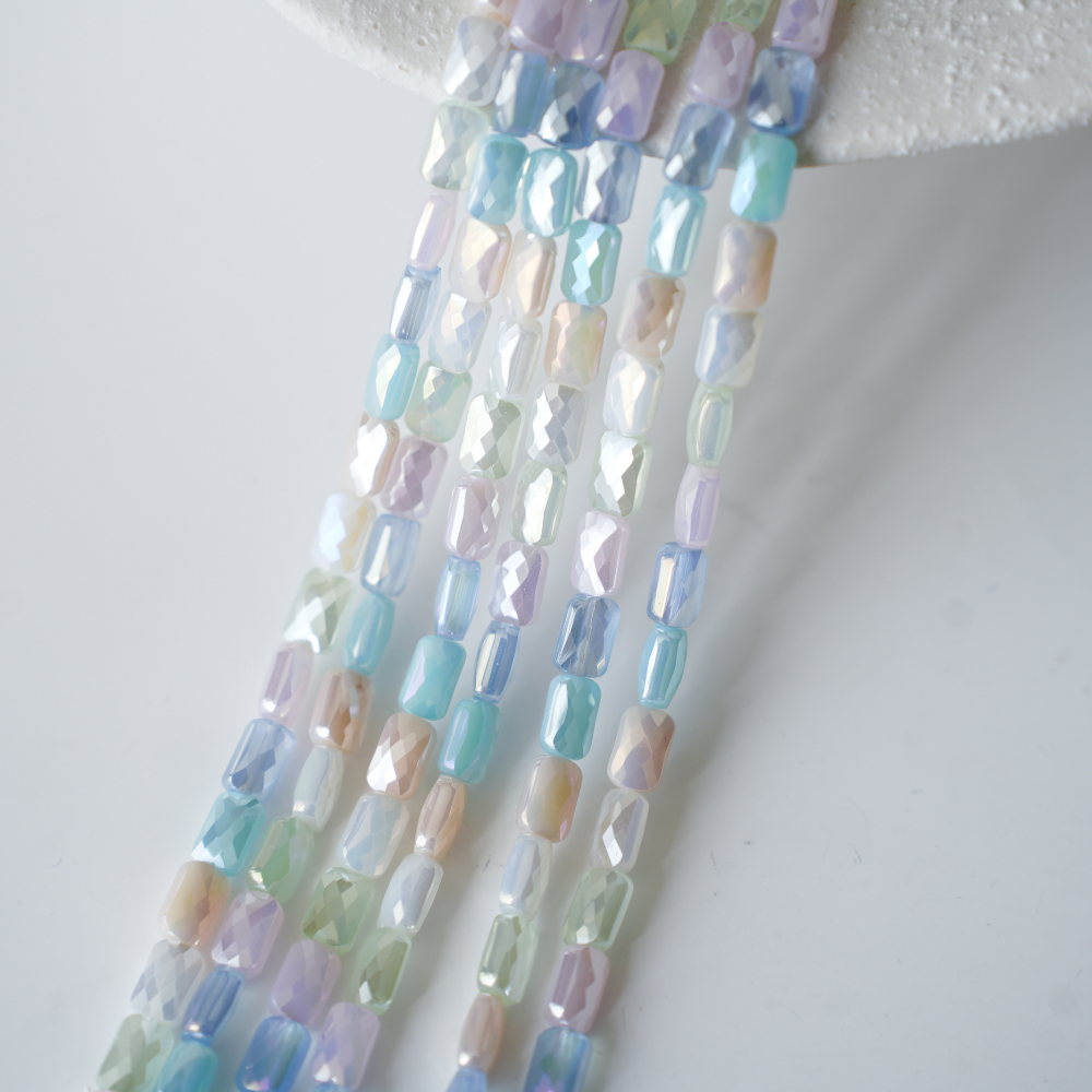 Zirkon,Facetslebne rektangel‌,6.6*4.4mm/42cm,Hel Streng - Mix1