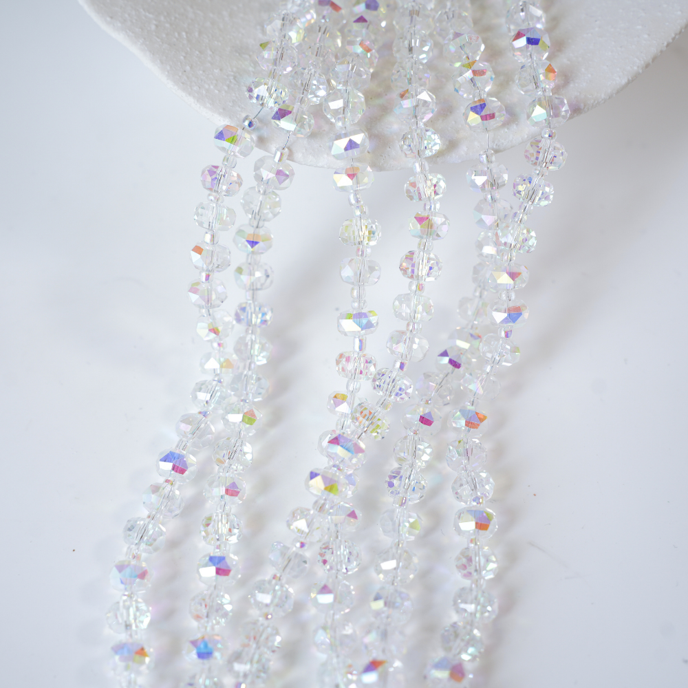 Zirkon,Facetslebne rondeller med mellemled, 8mm/55cm，Hel Streng - Iridiserende hvid