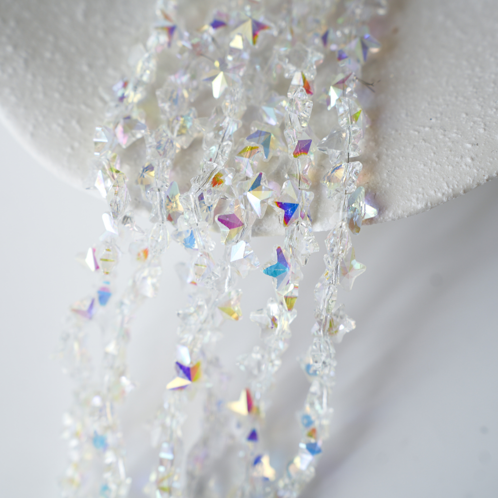 Zirkon,Femkantet stjerne,7.5mm/50cm，Hel Streng - Iridiserende hvid