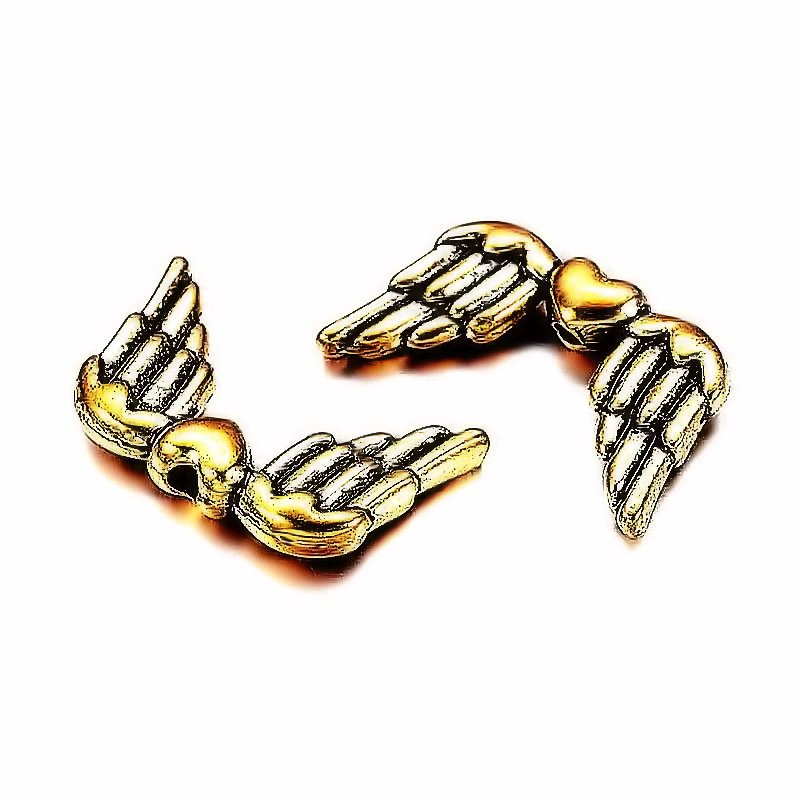 Englevinger, ca. 18x11x3 mm, antikguld, 10 stk.