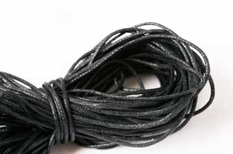Bomuldssnøre, vokset, sort, 1 mm, 10 meter