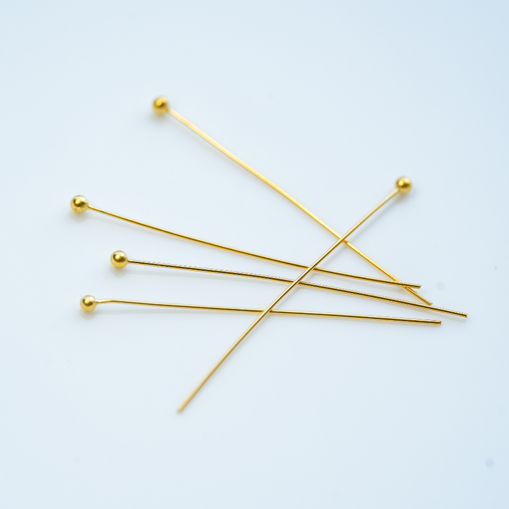 50mm Guldfarvede Perlestave Med Fladt Hovede, SøLvbelagt, 18Kt Guldbelagte,2 Stk